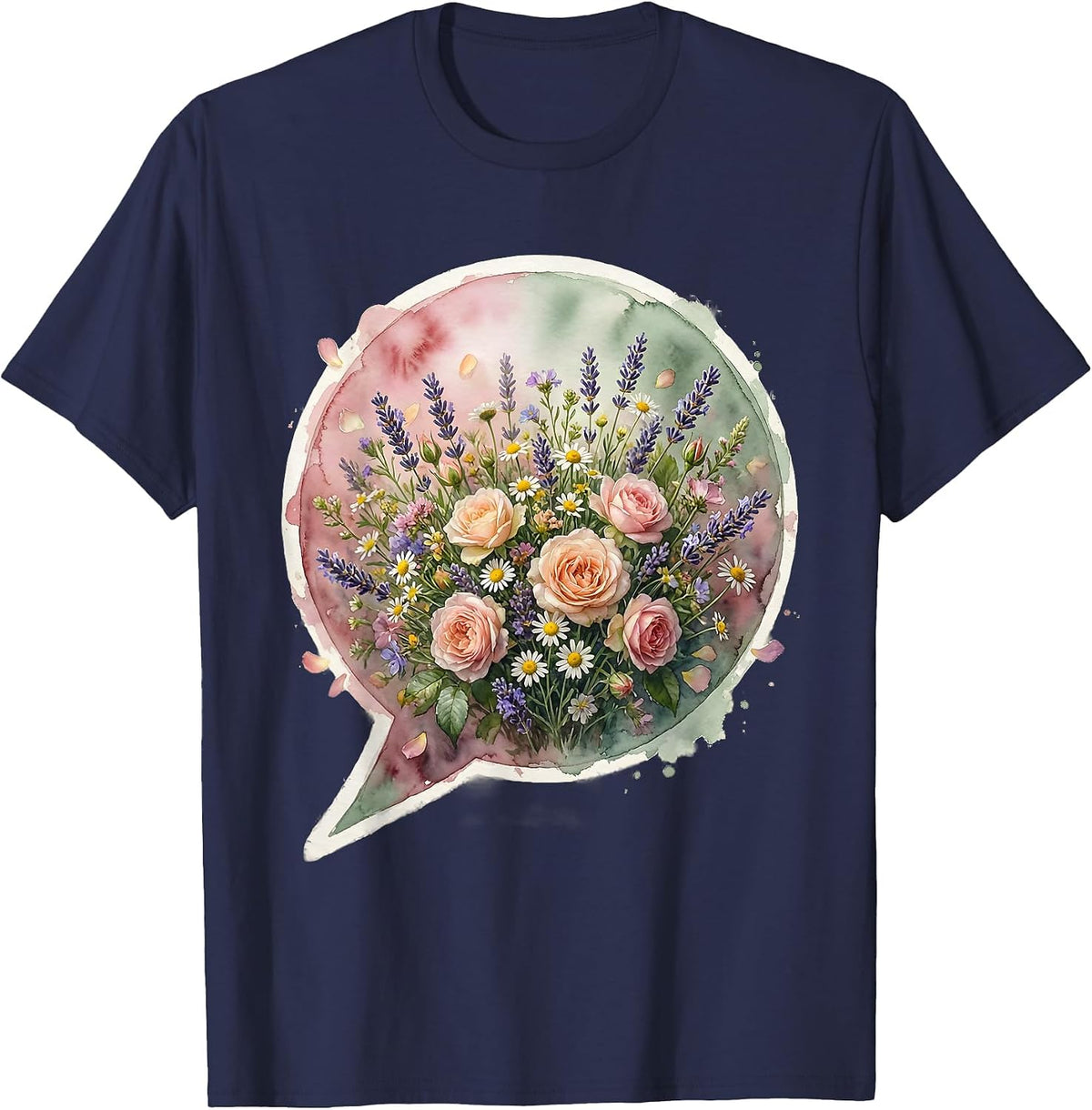 Special Education Teacher Floral Speech Bubble T-Shirt - Navy Blue