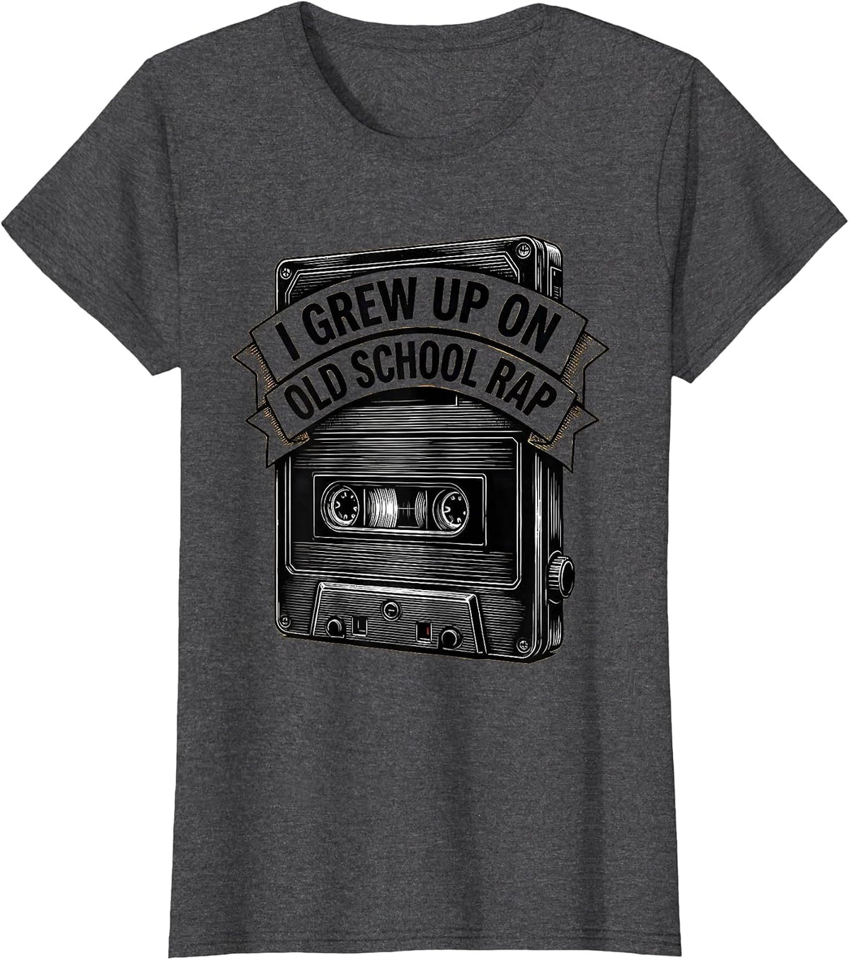 Women's I Grew Up On Old School Rap Vintage Hip Hop Nostalgia T-Shirt - Dark Heather Grey