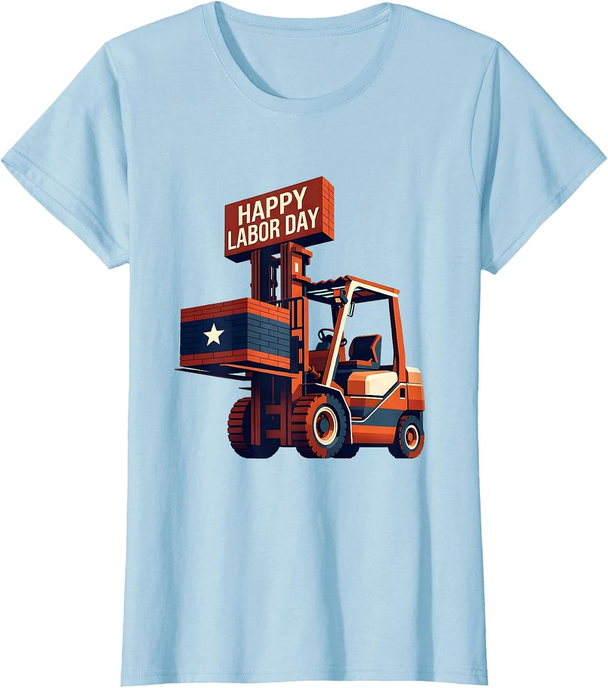 Women's Happy Labor Day Midcentury Modern Patriotic Union Worker T-Shirt - Baby Blue