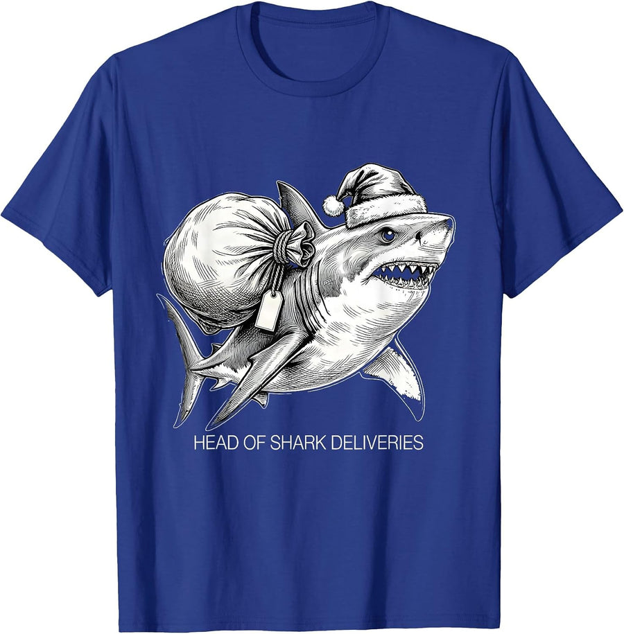 Head Of Shark Deliveries Funny Santa Shark Christmas Pun T-Shirt - Royal Blue