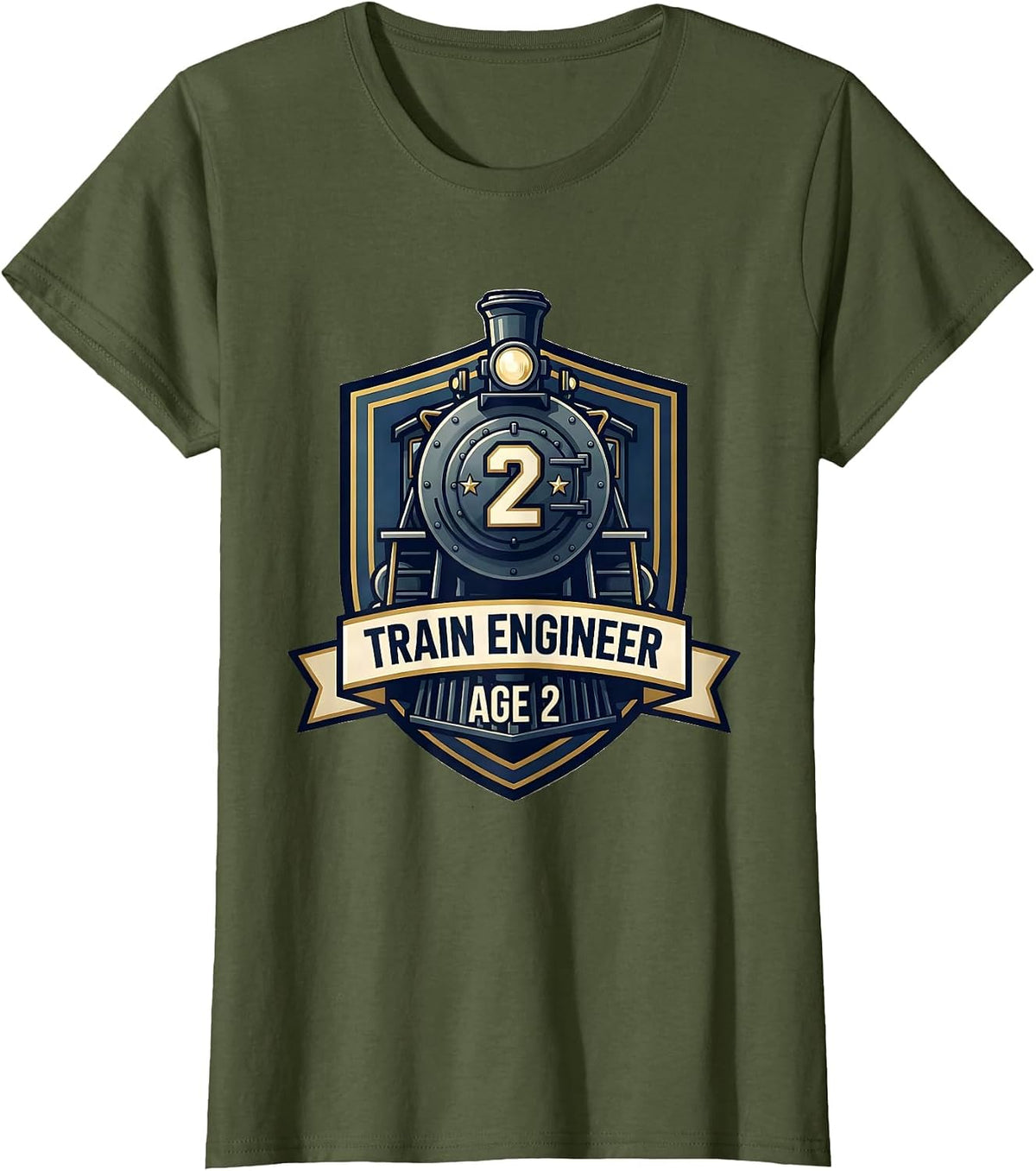 Women's Train Engineer Age 2 Toddler Birthday Train Lover Humor T-Shirt - Olive Green