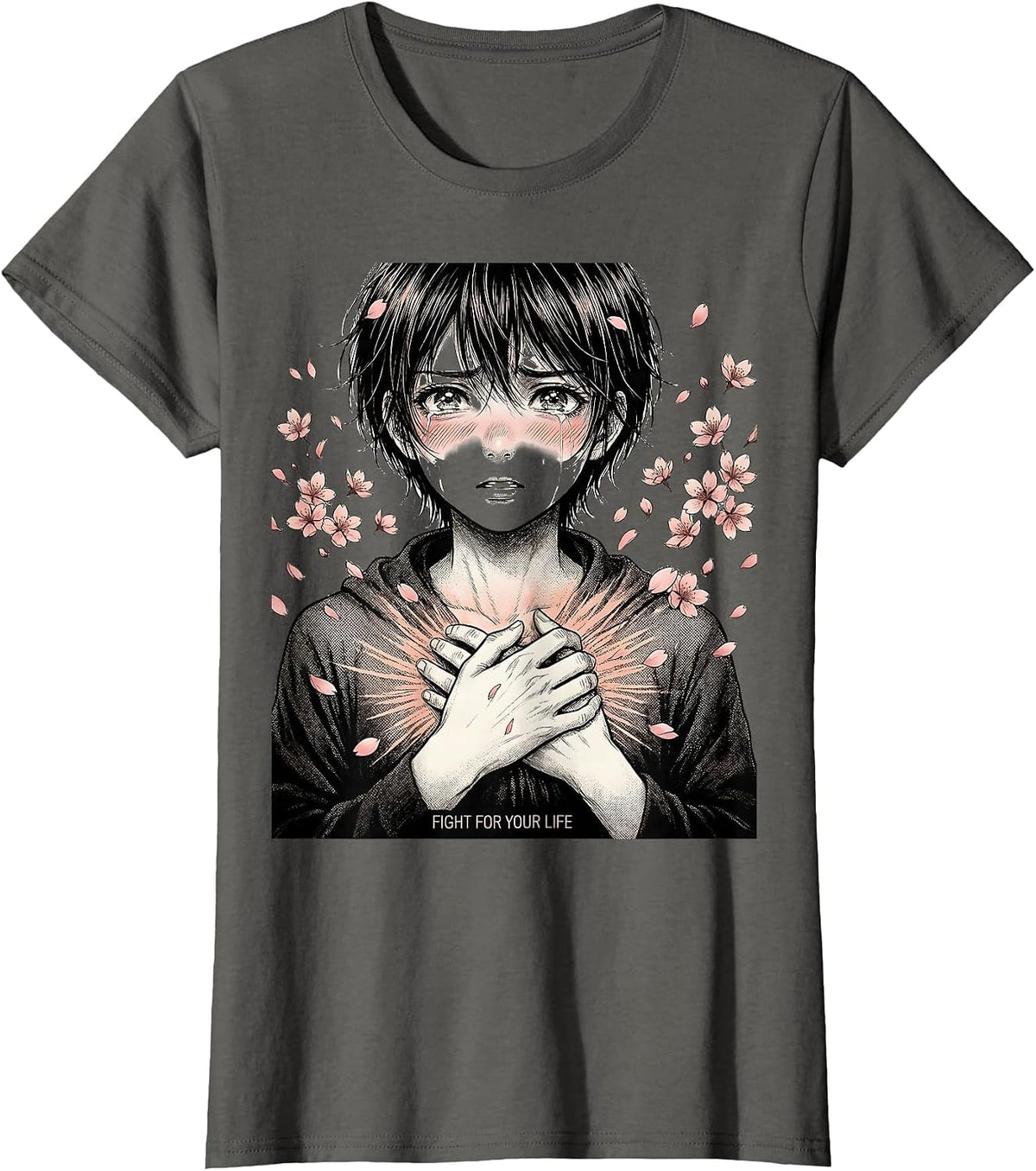 Women's Fight for Your Life Suicide Prevention Design T-Shirt - Asphalt Grey