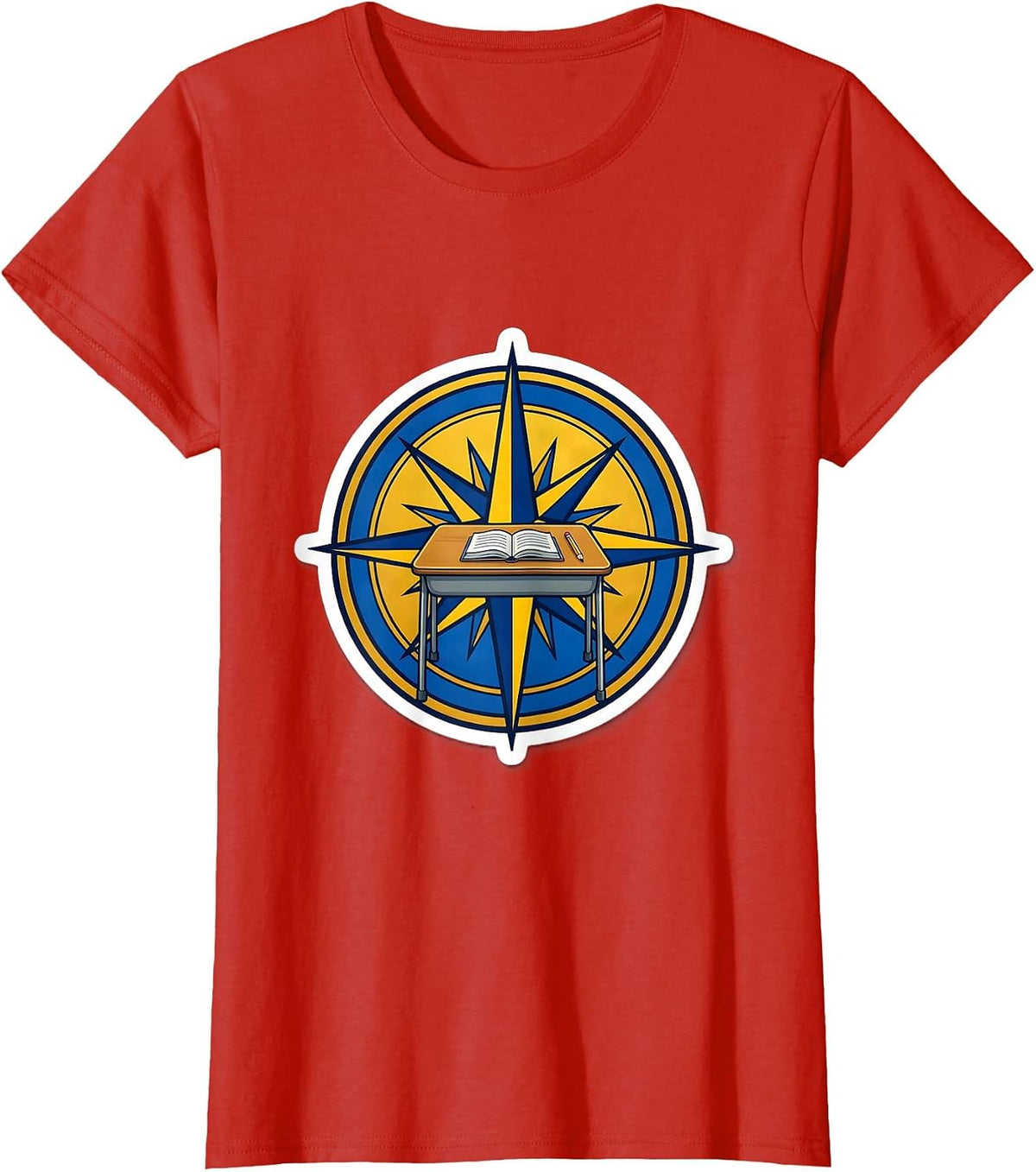 Special Education Teacher Compass Rose Desk Design T-Shirt - Red