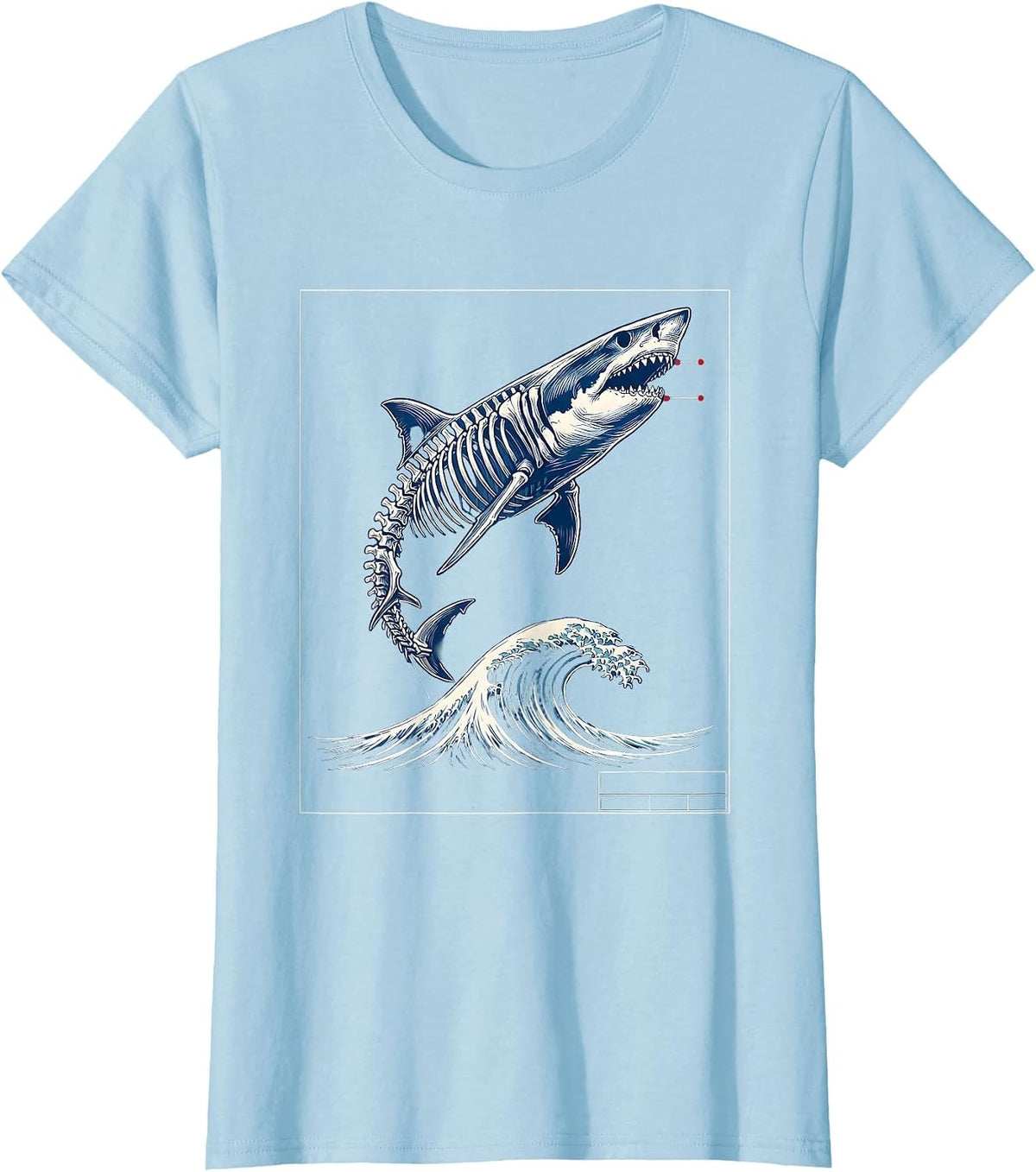 Shark Skeleton Ocean Wave Radiology Art T-Shirt - Baby Blue