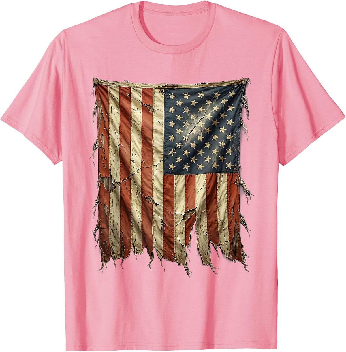 Men's Eagle Soaring Over Tattered American Flag T-Shirt - Pink