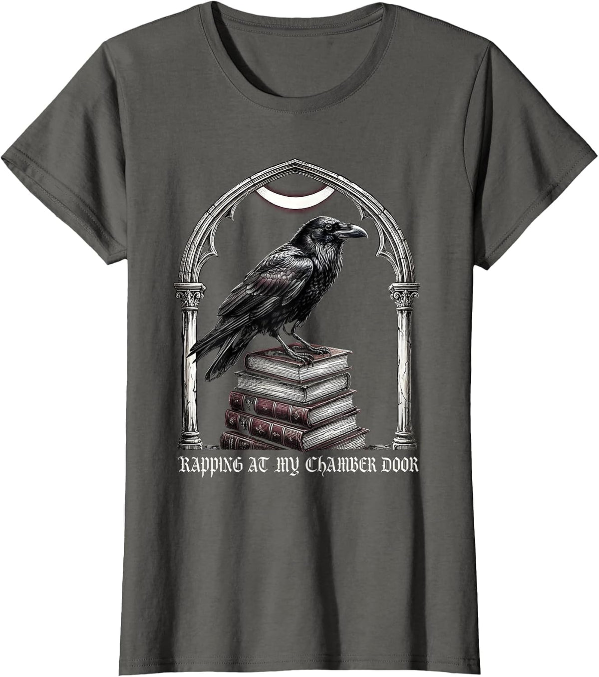 Women's Rapping at my chamber door Gothic Edgar Allan Poe Raven T-Shirt - Asphalt Grey