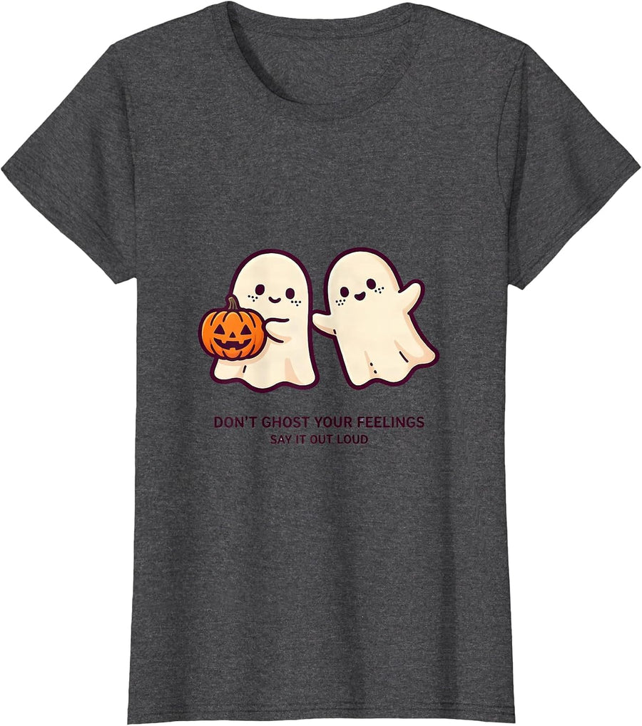 Women's Don't Ghost Your Feelings—Say It Out Loud Cute Kawaii T-Shirt - Dark Heather Grey