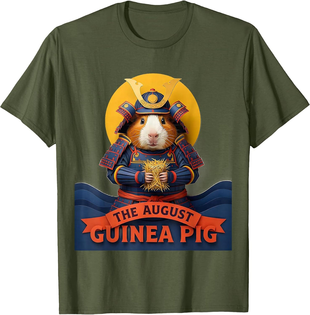 The August Guinea Pig Funny Anime Animal Ukiyo-e Art T-Shirt - Olive Green
