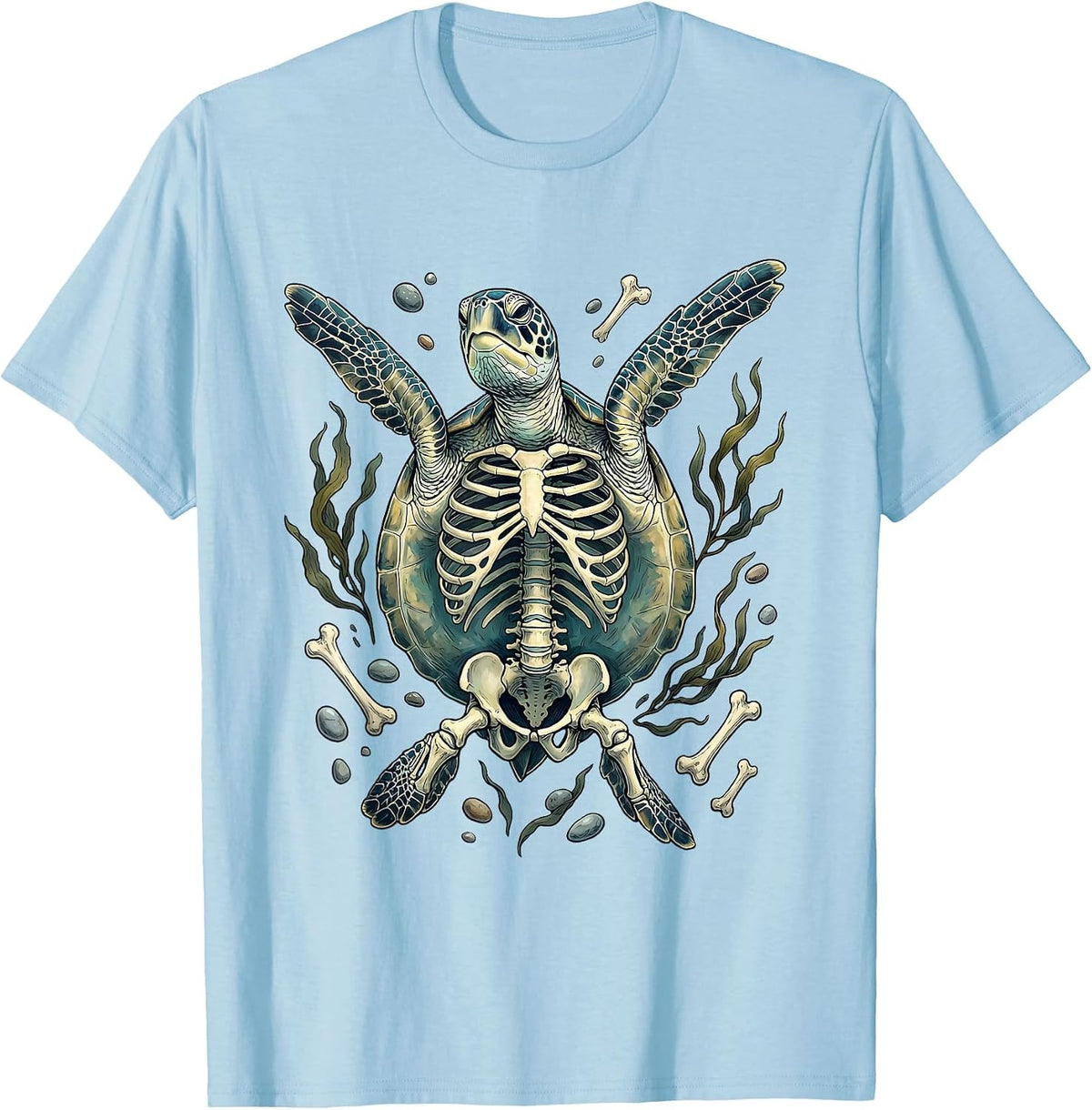 Men's Turtle Skeleton Deep Ocean Swim Graphic T-Shirt - Baby Blue