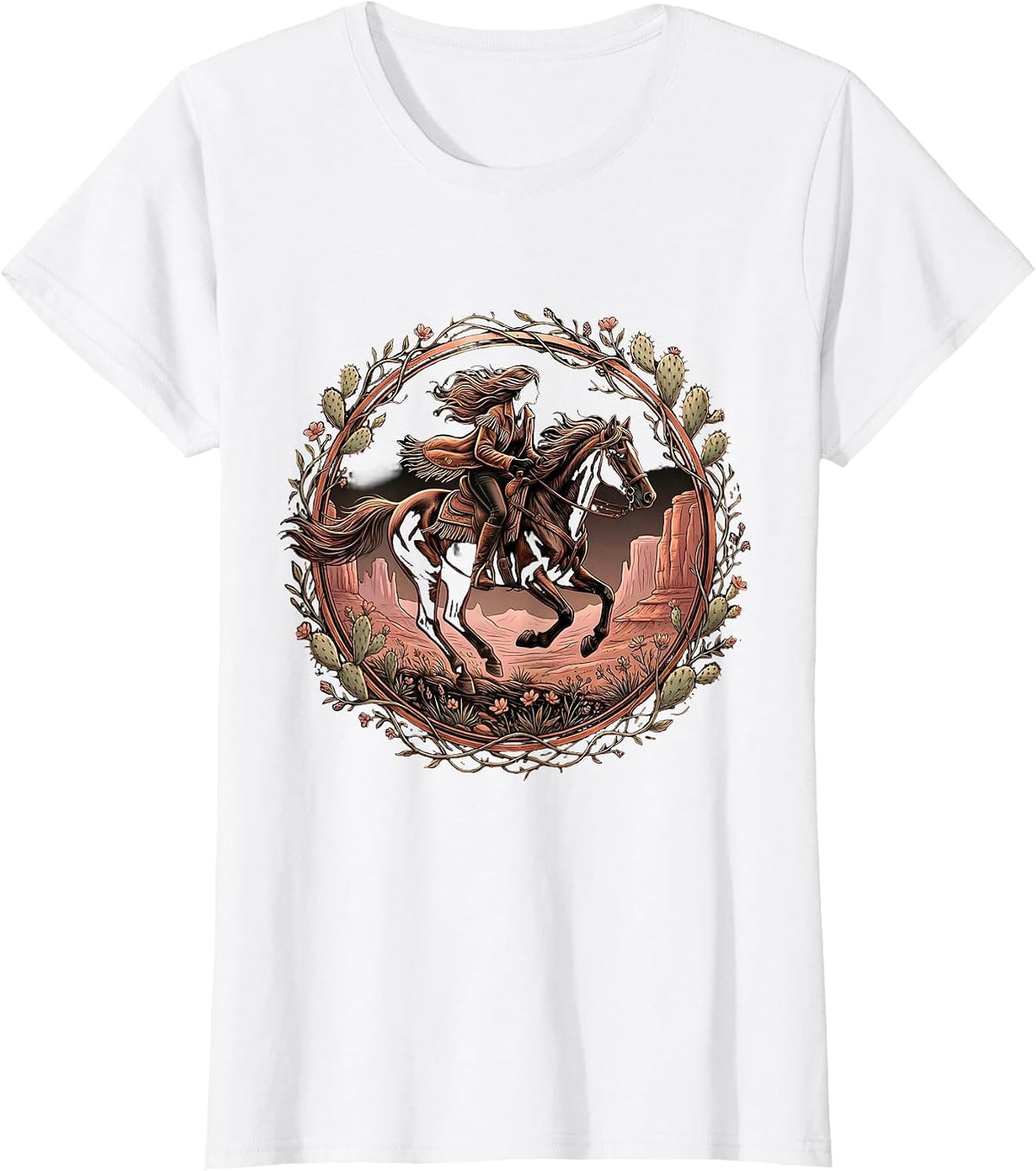 Women's Horseback Rider Canyon Dust Western Graphic T-Shirt - White