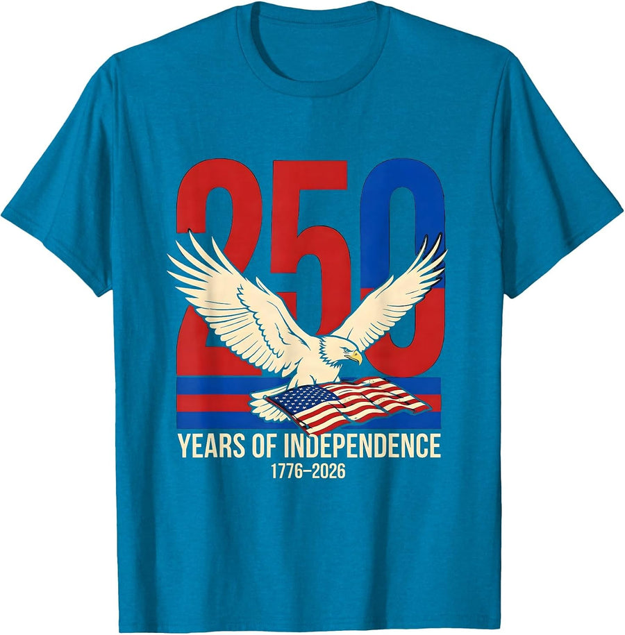 250 Years of Independence 1776-2026 Patriotic Eagle Flag T-Shirt - Sapphire Blue
