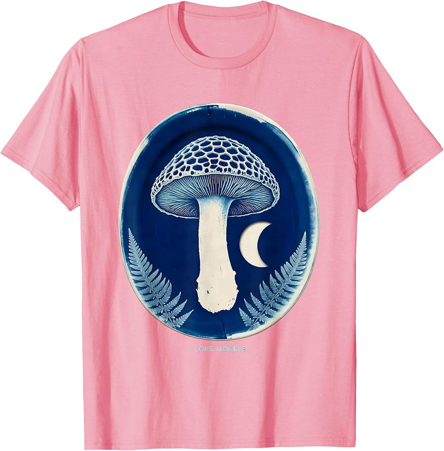 Men's I Love Morels Cyanotype Photogram Fairycore Goblincore T-Shirt - Pink