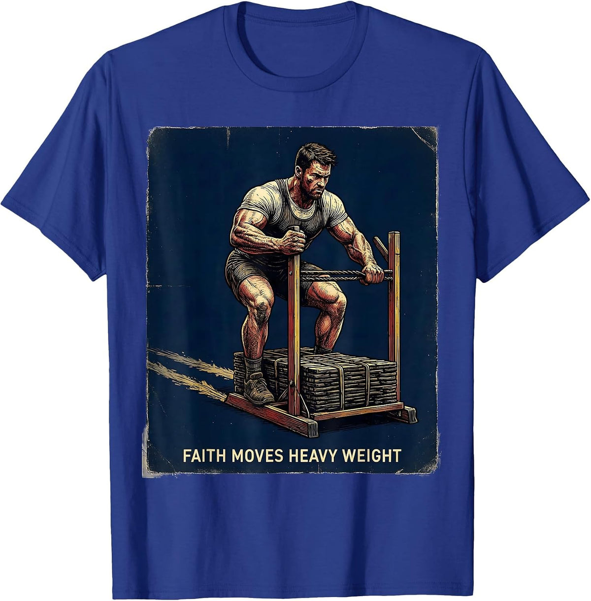 Faith Moves Heavy Weight Vintage Christian Gym Weightlifter T-Shirt - Royal Blue