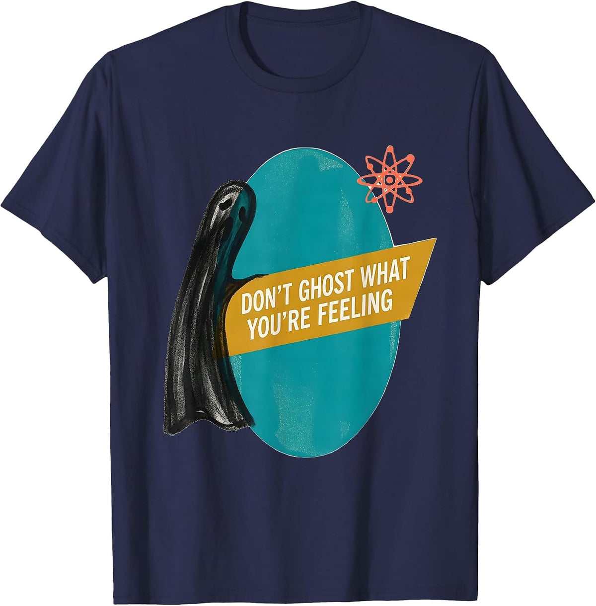 Men's Don't Ghost What You're Feeling Midcentury Modern Halloween T-Shirt - Navy Blue
