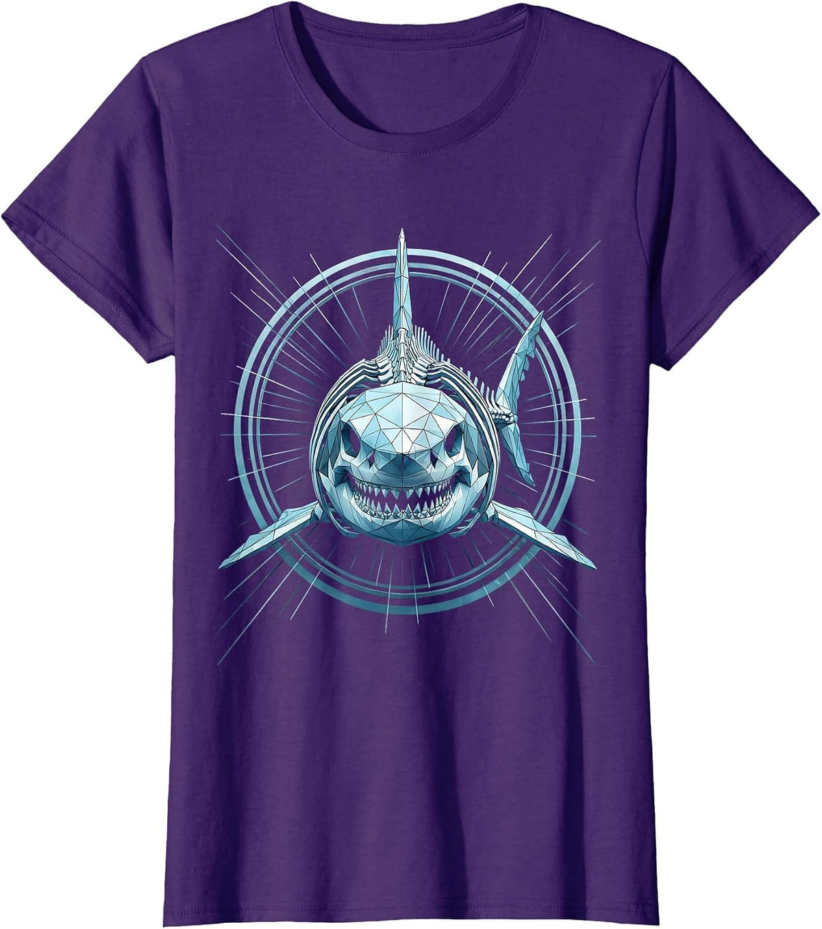 Women's Glowing Shark Skeleton Deep Ocean Illustration T-Shirt - Purple