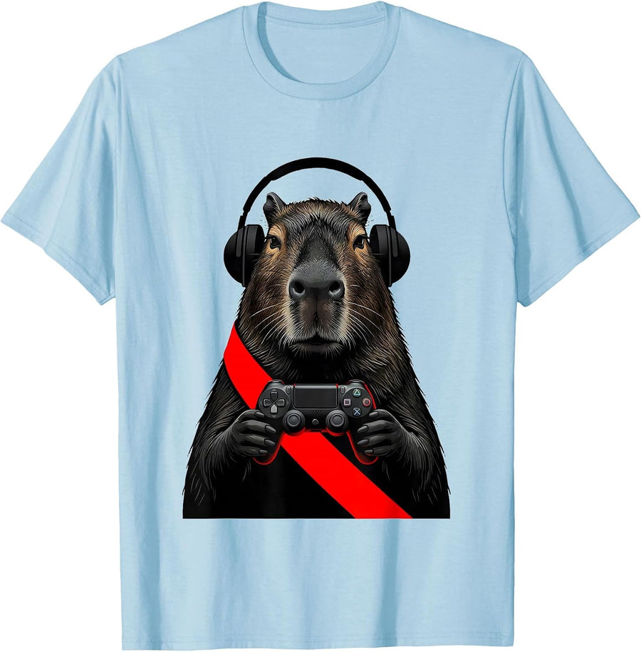 Men's Capybara Gamer Bruh Meme Humor Swiss International T-Shirt - Baby Blue