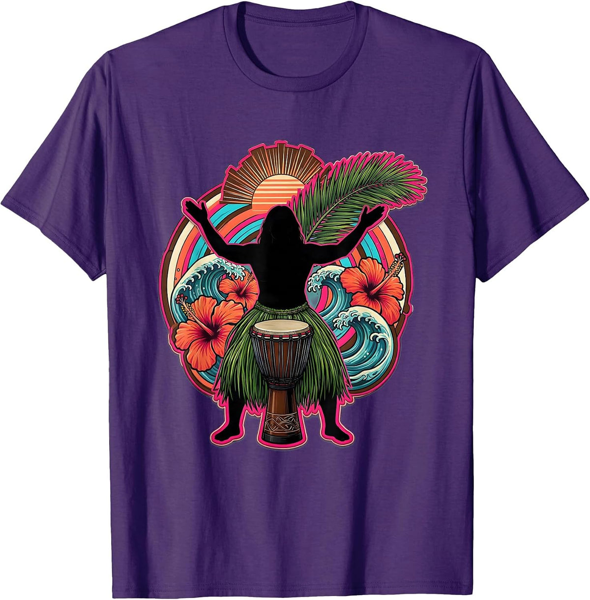 Hawaiian Steel Drum Player Grass Skirt Illustration T-Shirt - Purple