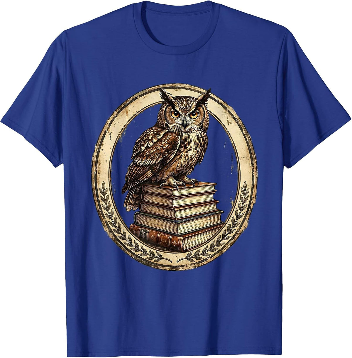 Men's Wise Owl on Stacked Textbooks Teacher Gift T-Shirt - Royal Blue