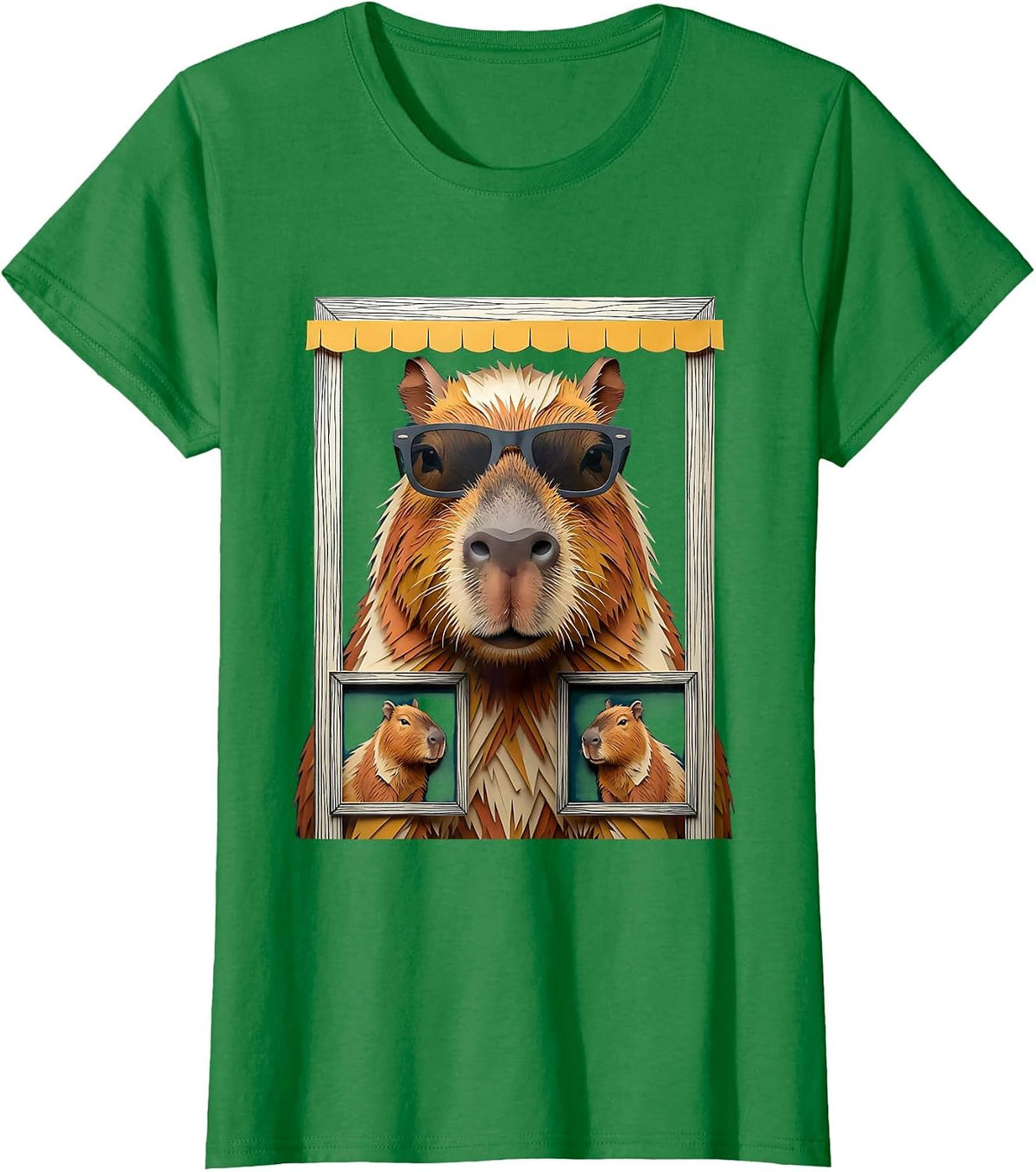 Capybara Photobooth Oversized Funny Animal Portrait T-Shirt - Kelly Green