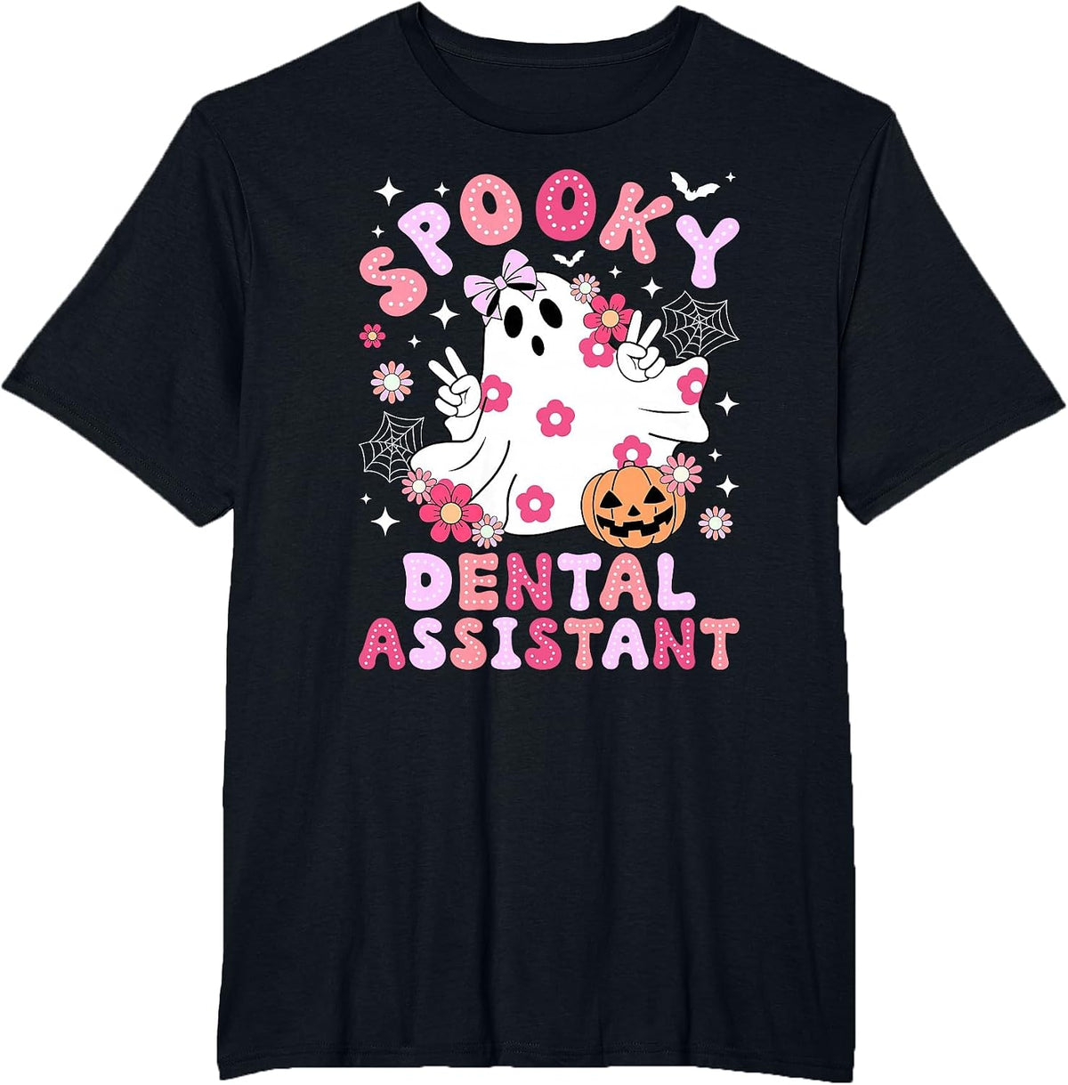 Spooky Dental Assistant Halloween Dental Assisting Groovy T-Shirt - Black
