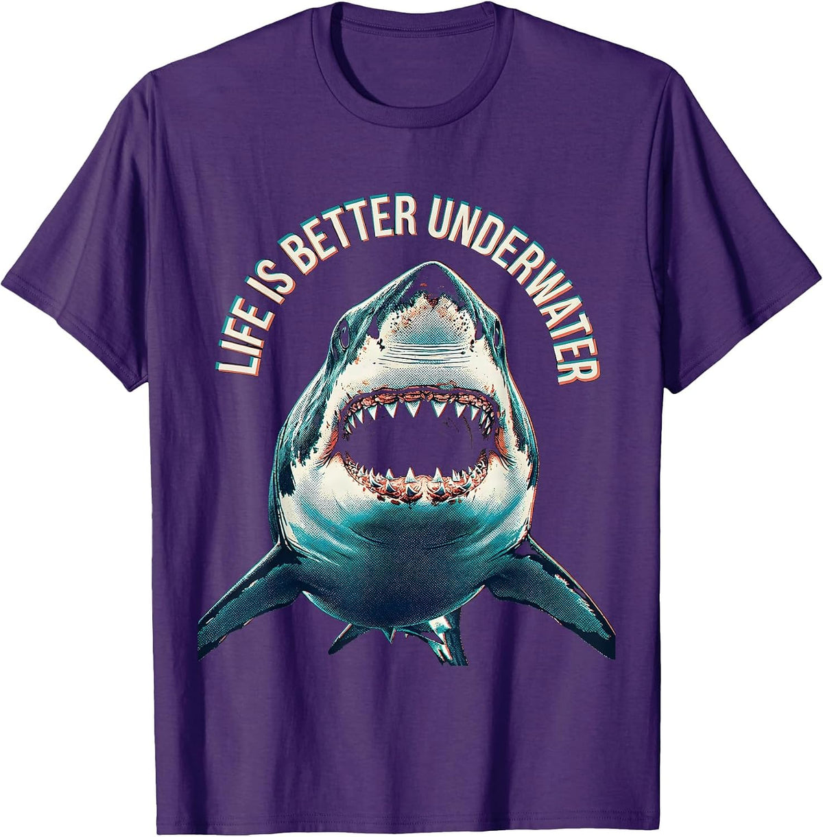 Life Is Better Underwater Shark Design T-Shirt - Purple