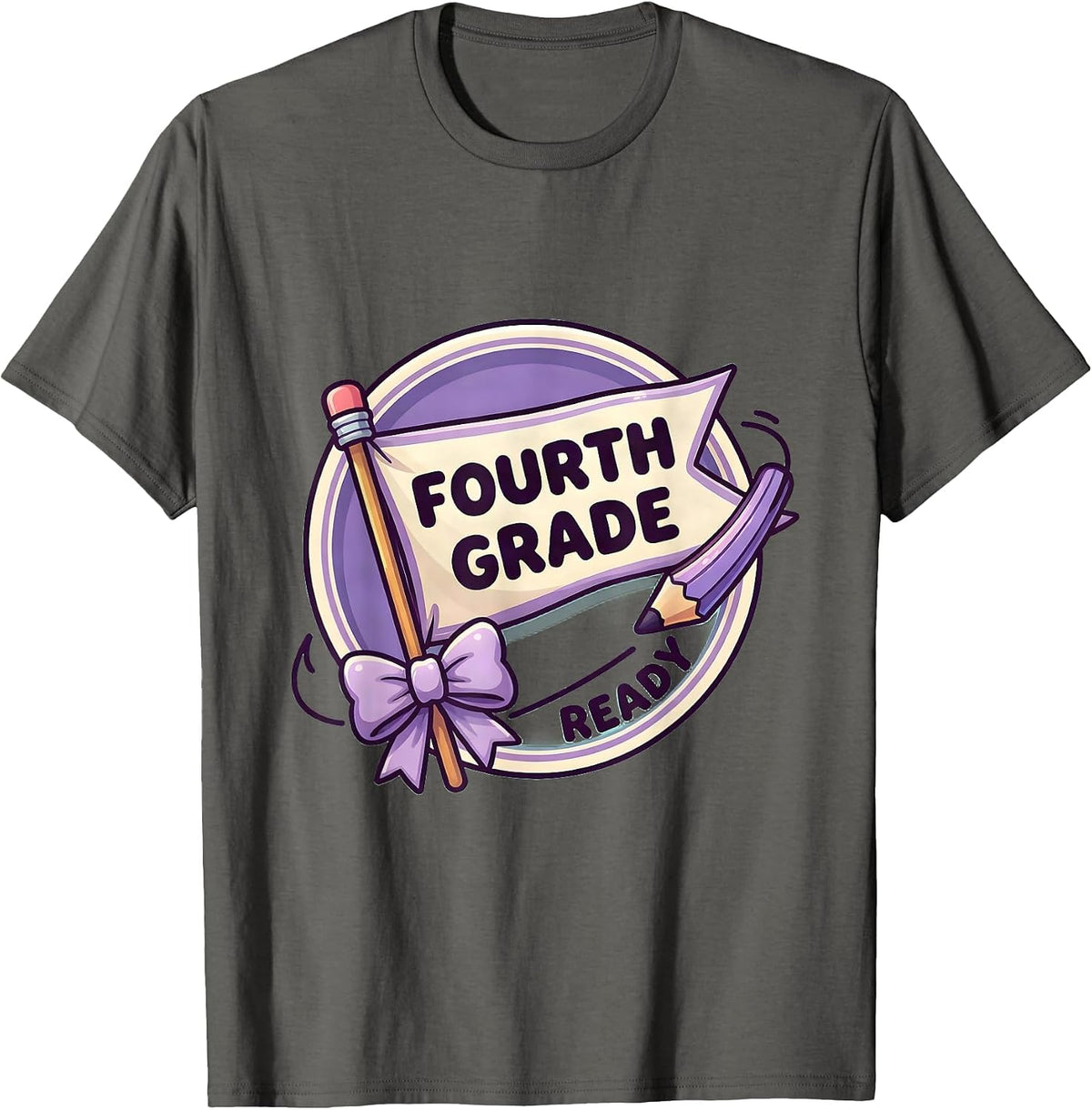 Fourth Grade Ready Cute Kawaii Back To School Pennant Flag T-Shirt - Asphalt Grey