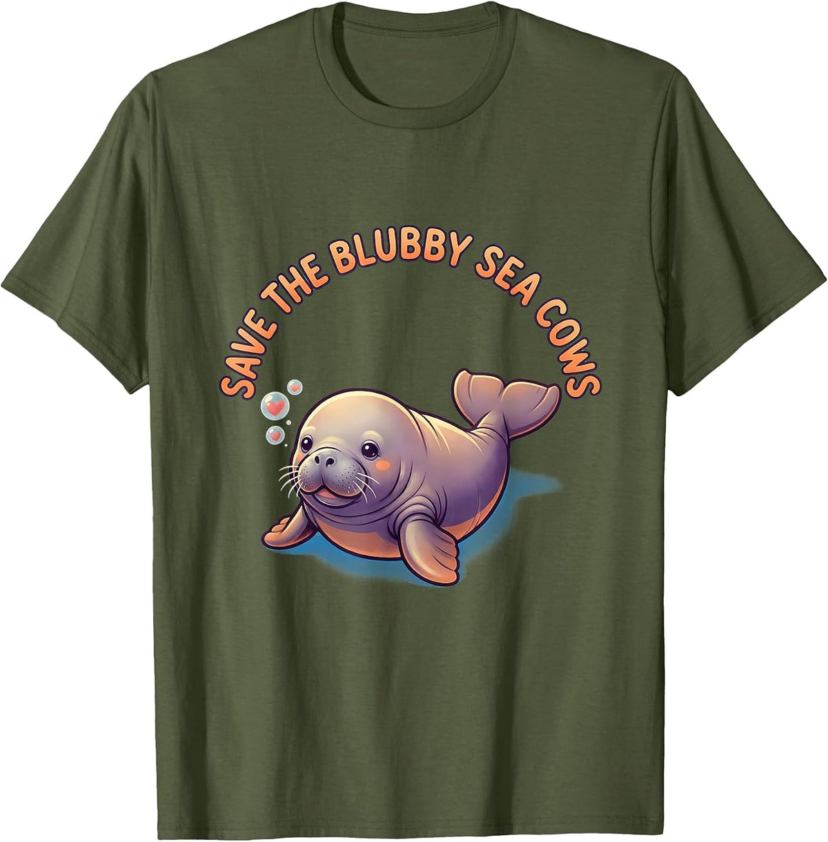 Save The Blubby Sea Cows Cute Kawaii Manatee Sea Cow Lover T-Shirt - Olive Green