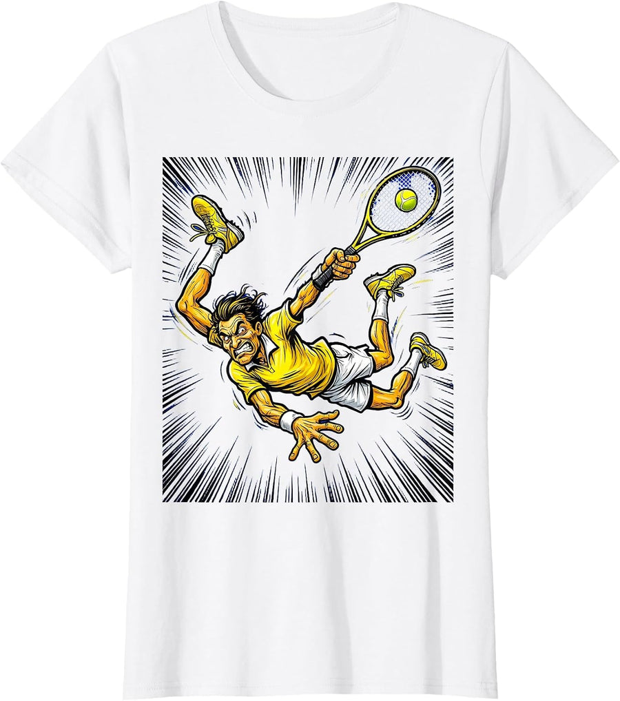 Women's Tennis Diving Volley Full Stretch Graphic T-Shirt - White