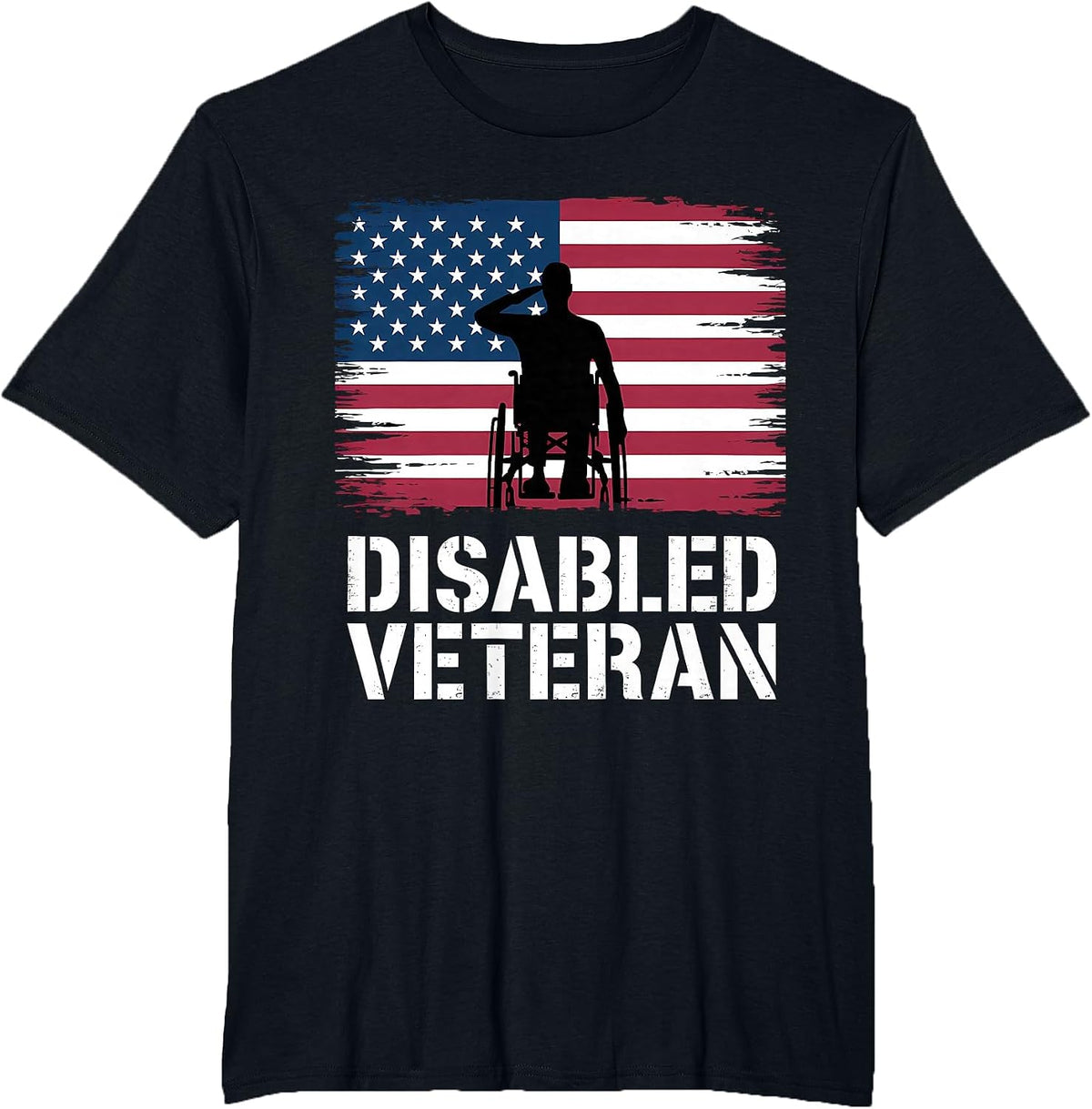 Disabled Veteran American Flag Patriotic Military Wheelchair T-Shirt - Black