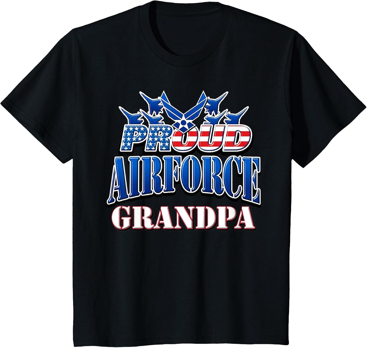 Proud Air Force Grandpa Shirt Grandparents Day USA Military T-Shirt - Black