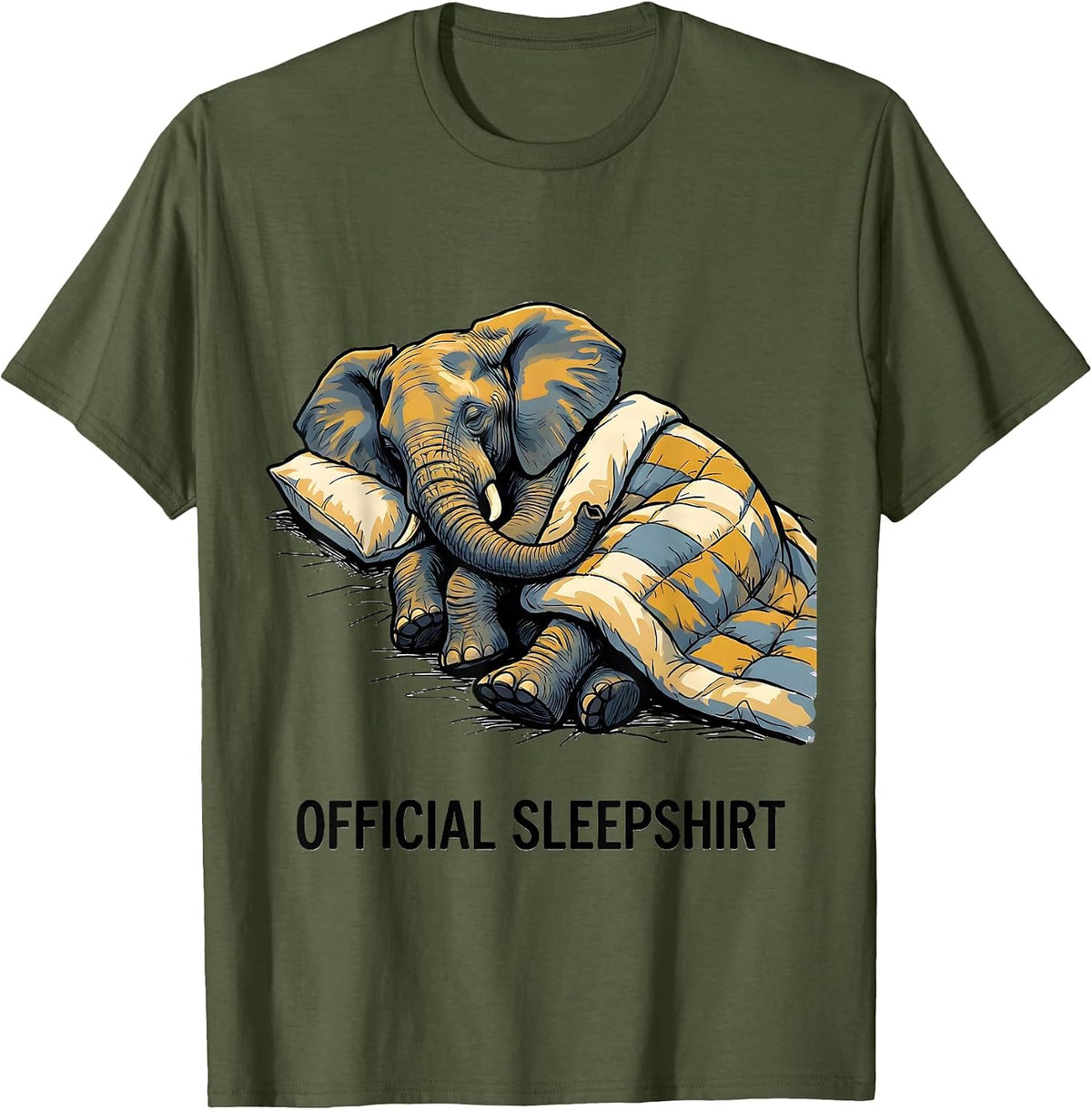 Men's Official Sleepshirt Funny Elephant Nap Cozy Animal Lover T-Shirt - Olive Green