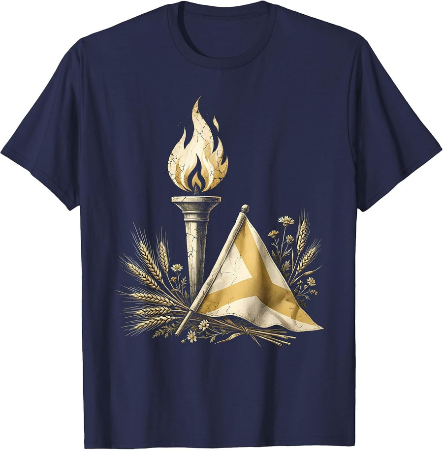 God Family Country Memorial Flame and Folded Flag T-Shirt - Navy Blue
