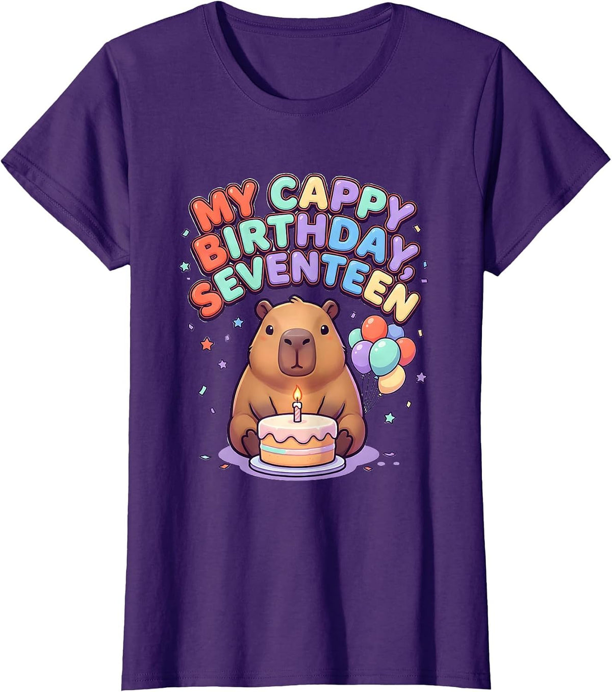 Women's My Cappy Birthday Seventeen Funny Capybara Birthday Kawaii T-Shirt - Purple