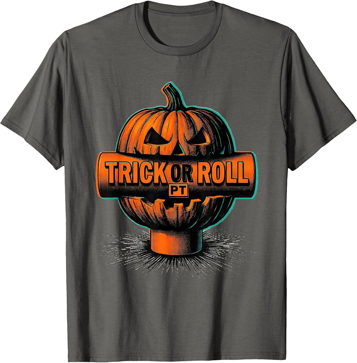 Men's Trick Or Roll PT Halloween Physical Therapy Therapist Humor T-Shirt - Asphalt Grey