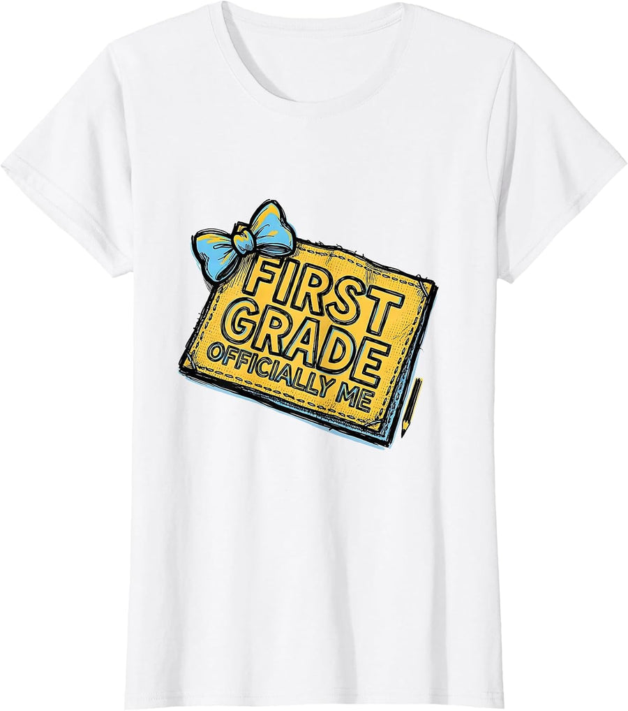 Women's First Grade Officially Me Cute Coquette Bow Back to School T-Shirt - White
