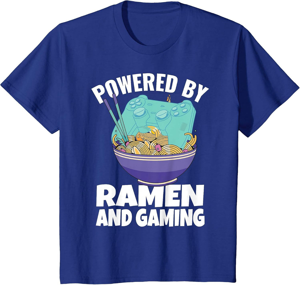 Powered By Ramen and Gaming Kids Gamer T-Shirt - Royal Blue