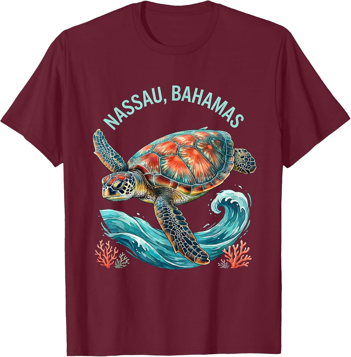 Nassau Bahamas Sea Turtle Vacation Souvenir Beach T-Shirt - Burgundy