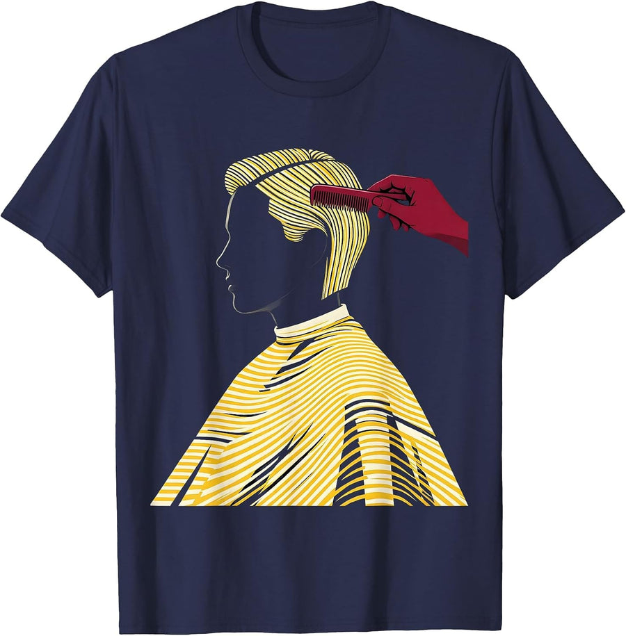 Stylist Profile Crop Salon Cape Hairdresser Gift T-Shirt - Navy Blue