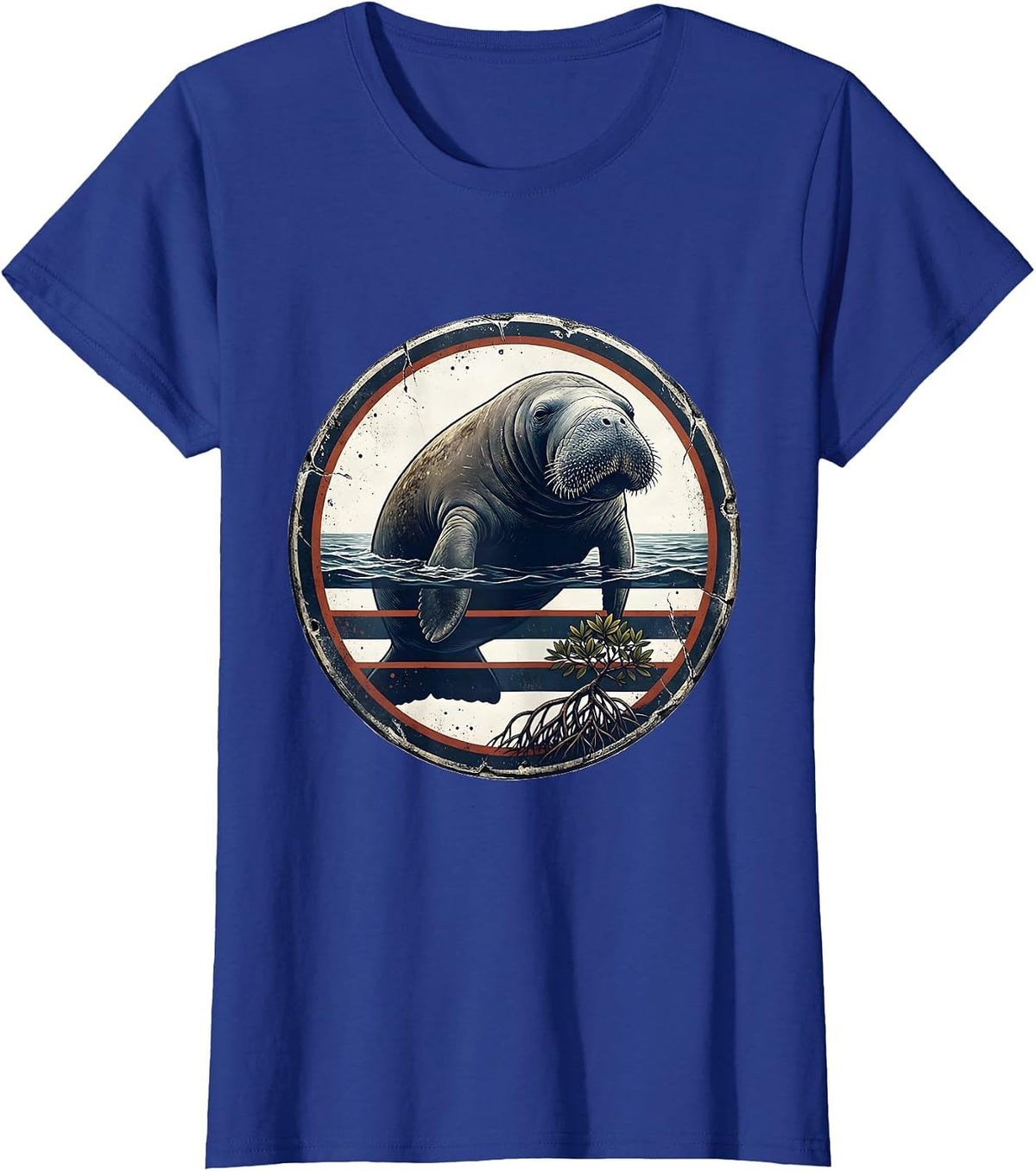 Women's Sealed Manatee Badge Tampa Bay Retro Vintage Pride T-Shirt - Royal Blue