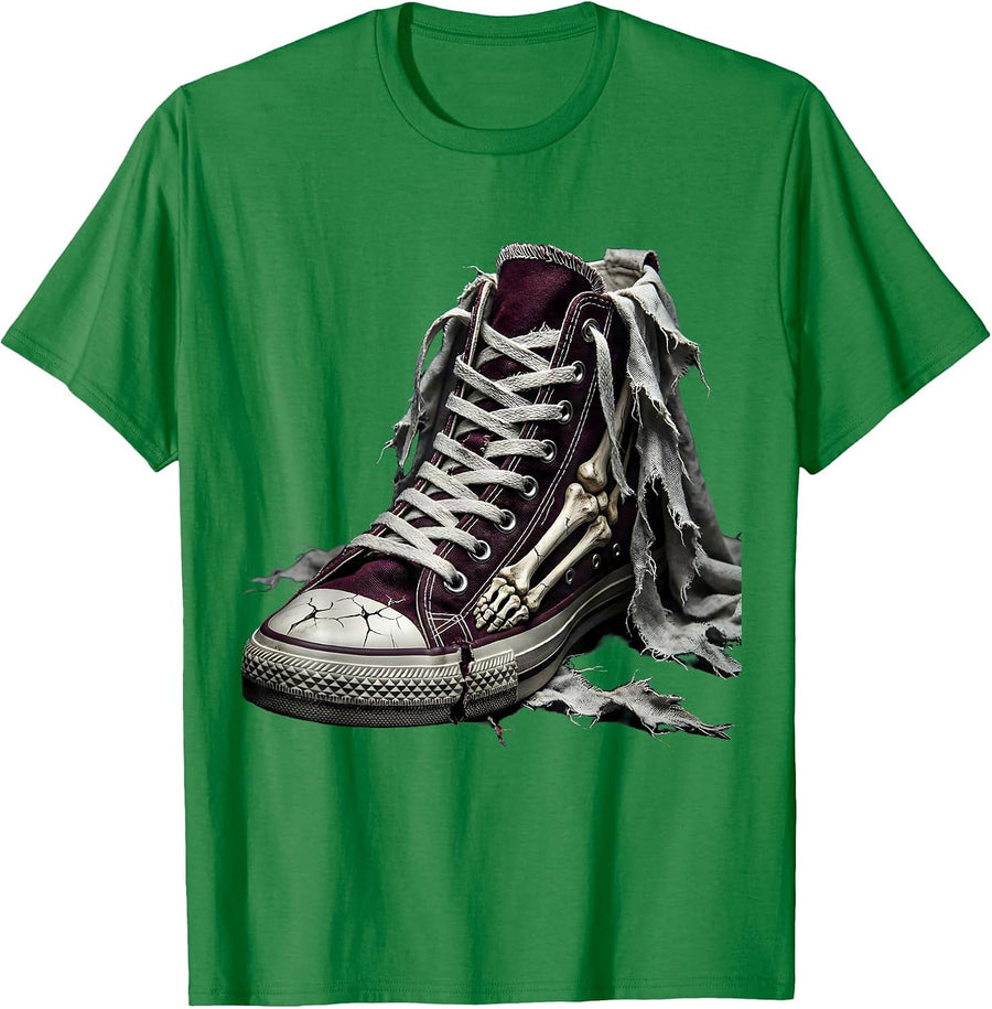Men's Punk Ripped Sneaker Exposed Toe Bones Graphic T-Shirt - Kelly Green