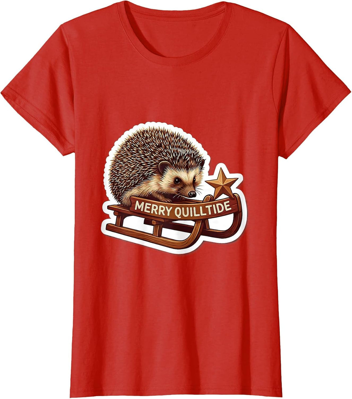 Merry Quilltide Cute Hedgehog Christmas Humor Gift T-Shirt - Red