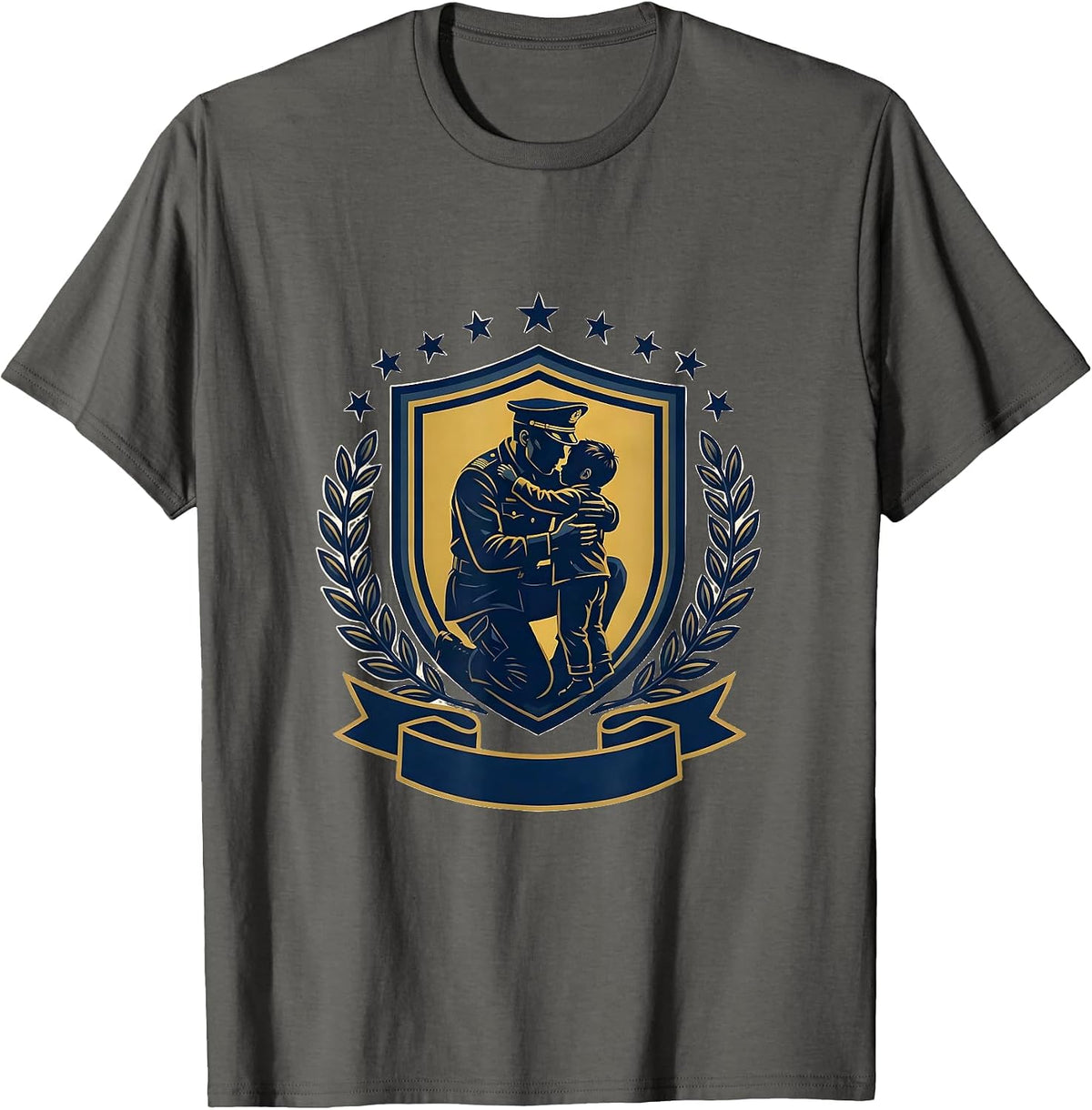 Patriot Day Kids Soldier Homecoming Hug Design T-Shirt - Asphalt Grey