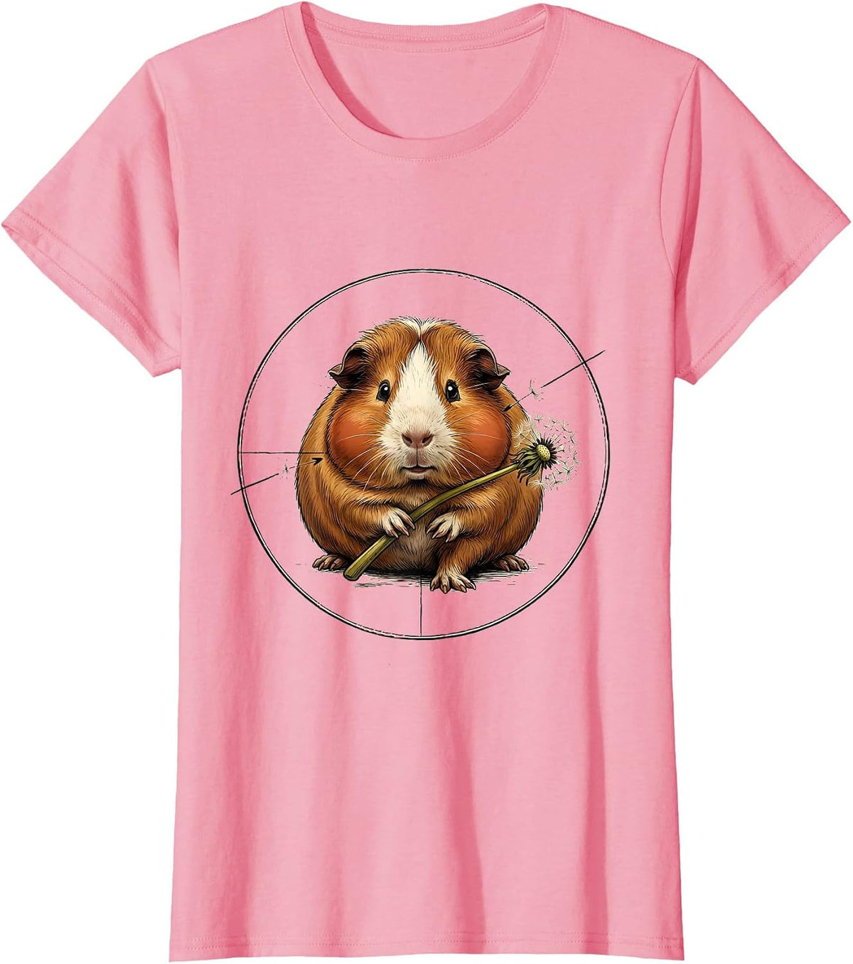 Women's Spherical Guinea Pig Dandelion Humor Pig Lover T-Shirt - Pink