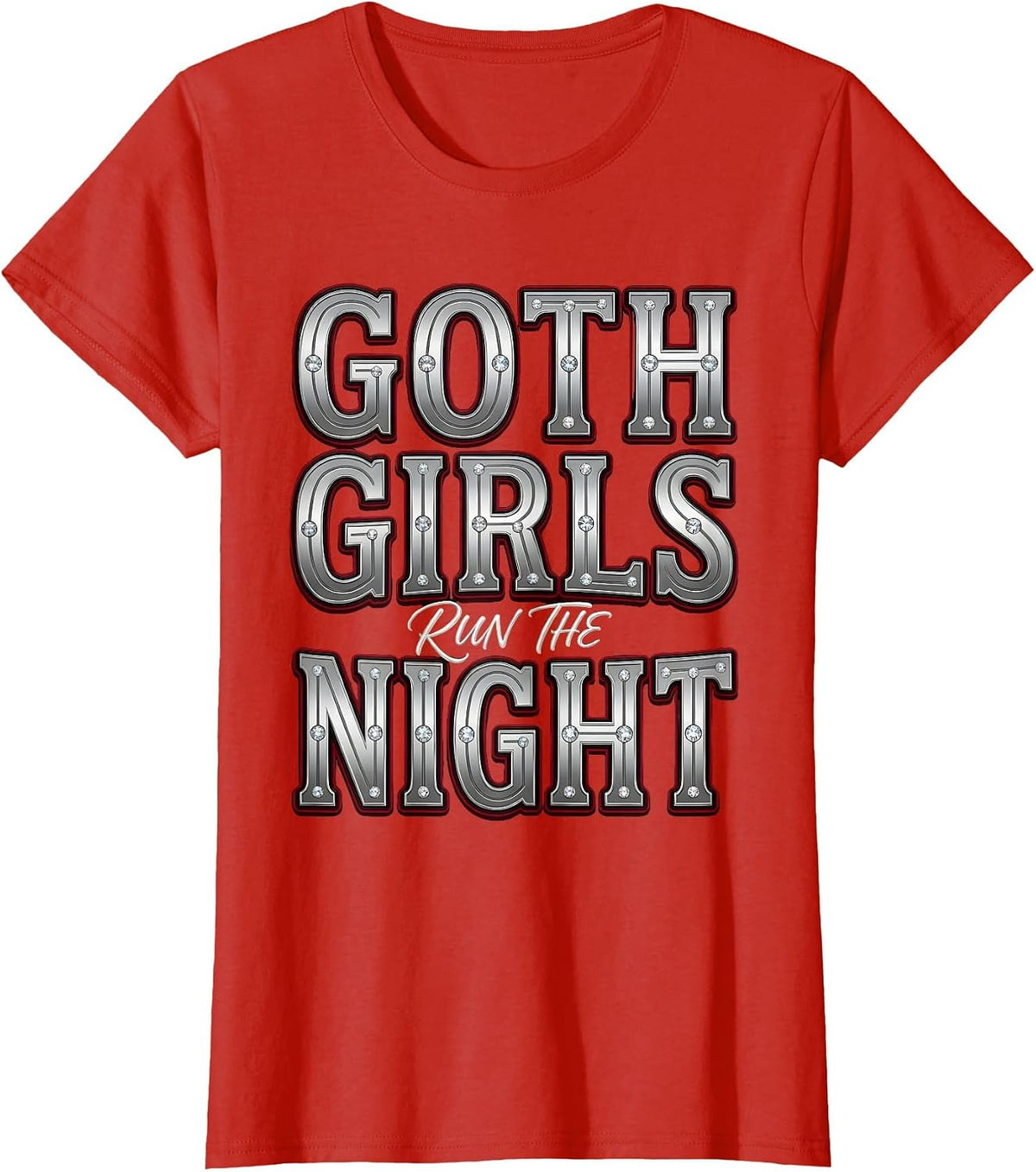 Goth Girls Run The Night Dark Aesthetic Design T-Shirt - Red