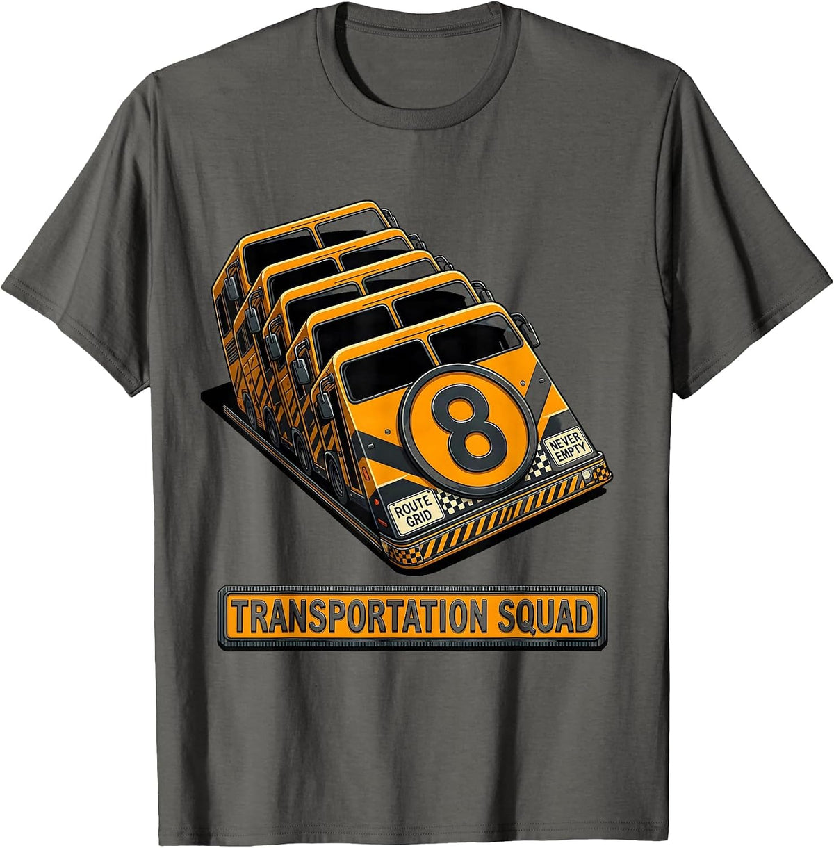Transportation Squad Route Grid Never Empty School Bus T-Shirt - Asphalt Grey