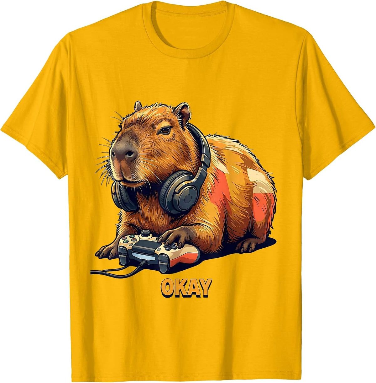 Okay Funny Capybara Gamer Meme Humor Video Games T-Shirt - Golden Yellow