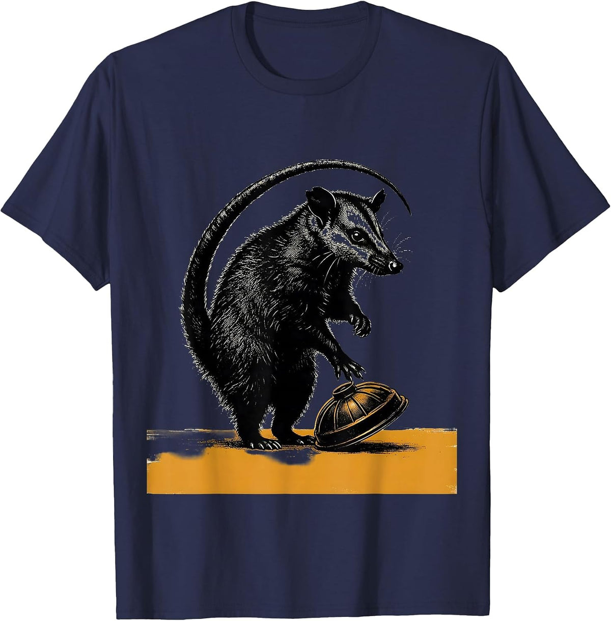Dark Opossum Silhouette Calm Benediction Absurdist Humor T-Shirt - Navy Blue