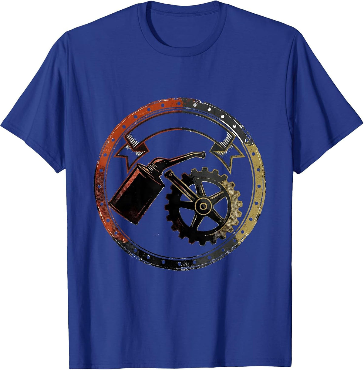 Men's Sealed Oil Can Steam Locomotive Train Enthusiast Vintage T-Shirt - Royal Blue