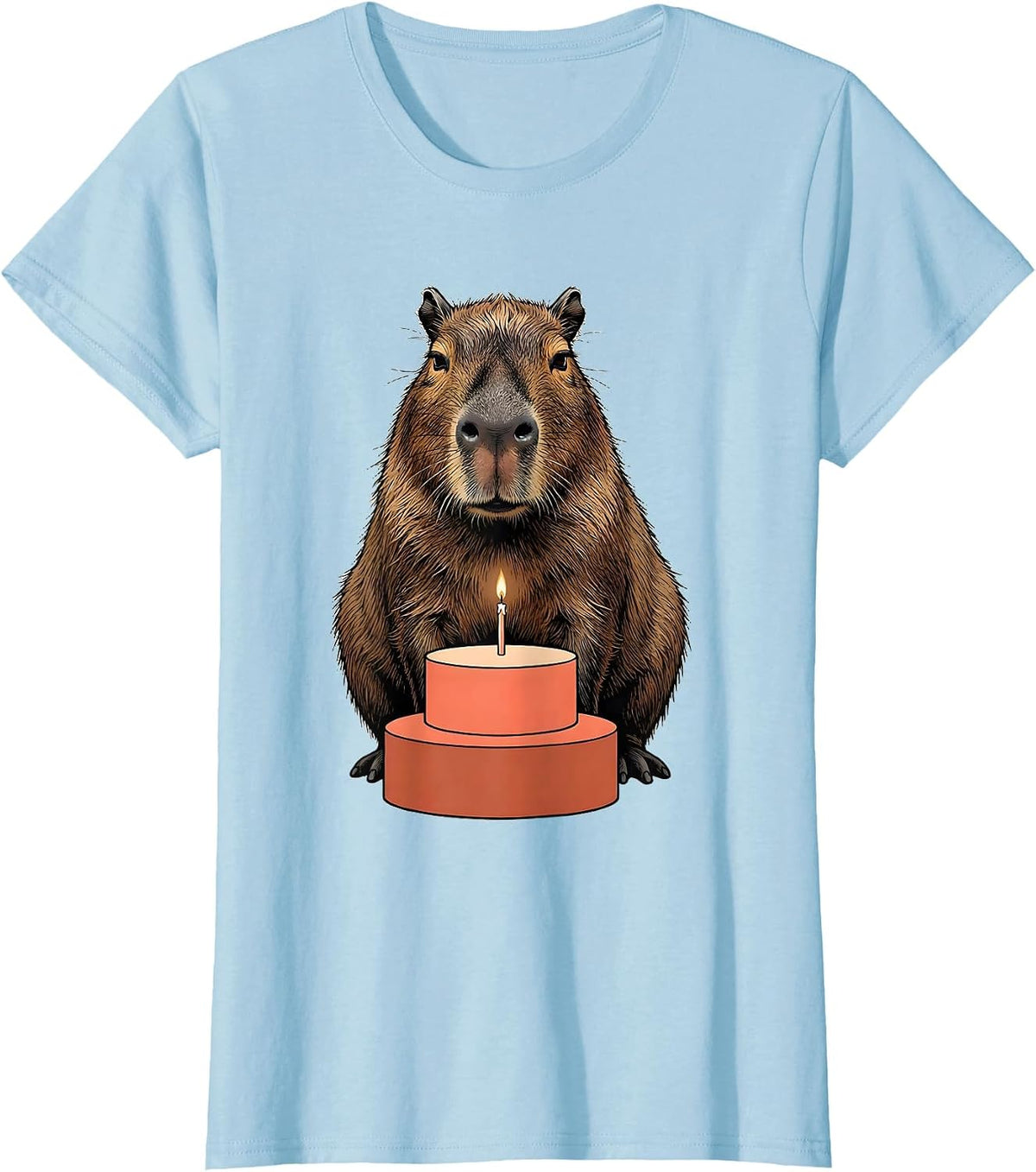 Women's Large Capybara Seated on Cake Birthday Novelty Humor T-Shirt - Baby Blue