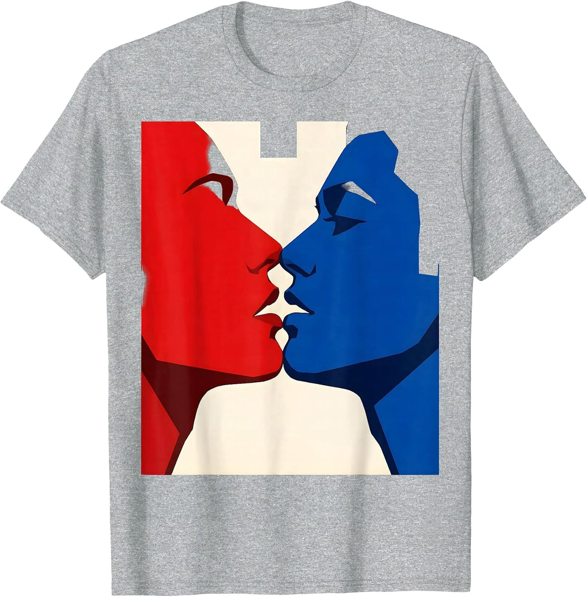 Men's Scarlet Cobalt Geometric Kiss Flirty Party Novelty T-Shirt - Heather Grey